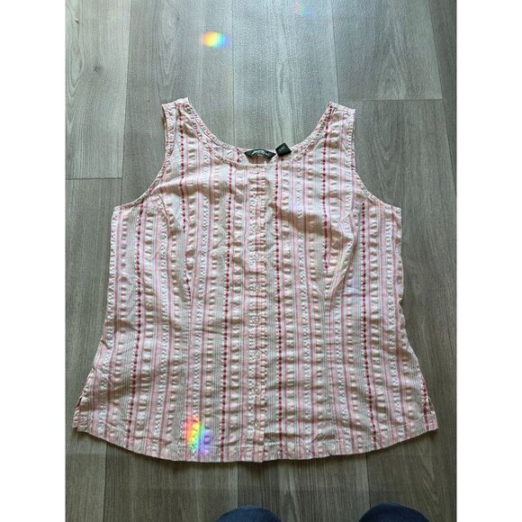 Eddie Bauer Womens Sleeveless Button-Down Top L Pink Striped Cotton & Polyester - Picture 3 of 6